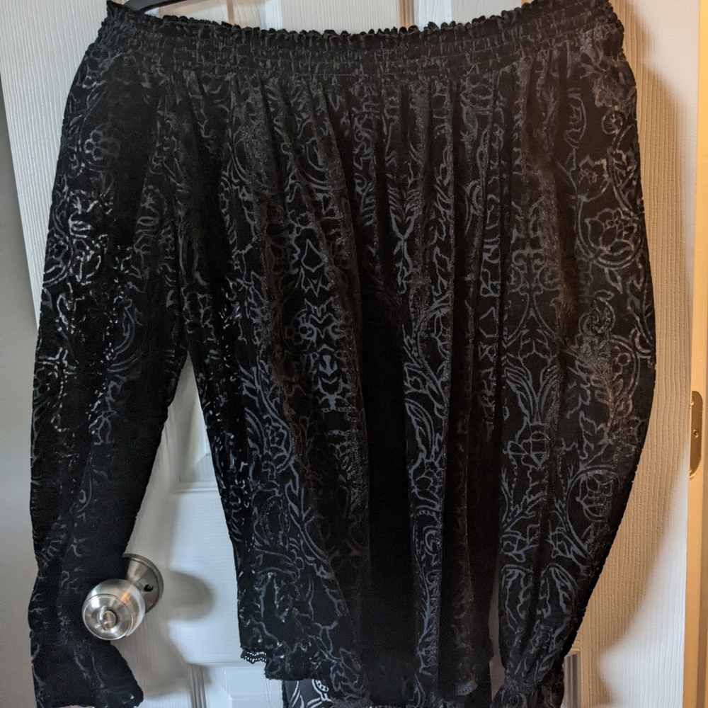 Off-The-Shoulder velvet sheer shirt